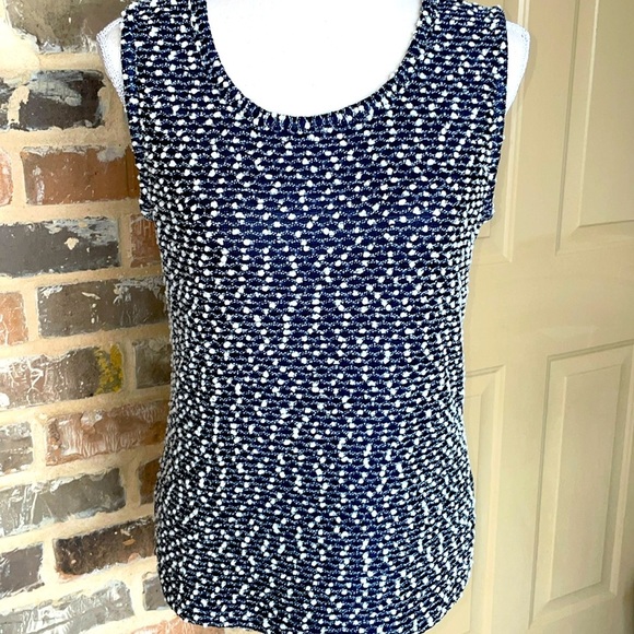 Kasper Sweater TwinSet Navy White Belted Open Front Cardi & Shell Tank Slub Knit - Picture 5 of 15